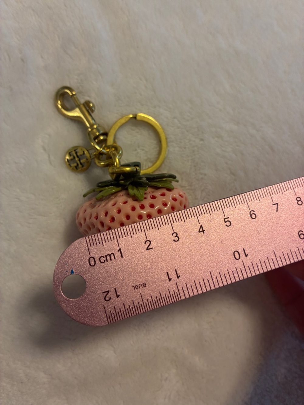 Tory Burch Pink Strawberry Charm Keyring with Gold Hardware - Picture 5 of 7